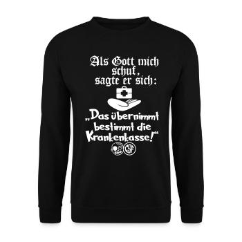 Als Gott mich schuf sagte er sich Das übernimmt... - Unisex Pullover - Schwarz - Vorne - Alina (178cm) & Michal (187cm)