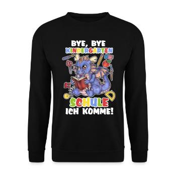Niedlicher Drache Einschulung Kind Zuckertüte - Unisex Pullover - Schwarz - Vorne - Alina (178cm) & Michal (187cm)