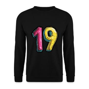 19 Zahl Bunt - Unisex Pullover - Schwarz - Vorne - Alina (178cm) & Michal (187cm)