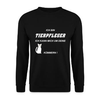 Ich bin Tierpfleger Ich kann mich um deine Katze - Unisex Pullover - Schwarz - Vorne - Alina (178cm) & Michal (187cm)