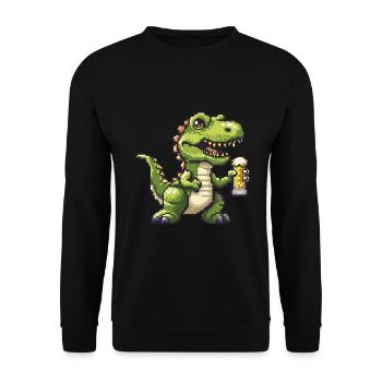 Dinosaurier T-Rex Pixel Bier - Unisex Pullover - Schwarz - Vorne - Alina (178cm) & Michal (187cm)