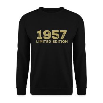 Geburtstagsgeschenk Jahrgang 1957 Jahrgang 1957 - Unisex Pullover - Schwarz - Vorne - Alina (178cm) & Michal (187cm)