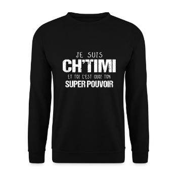 Je suis ch'timi cadeau humour ch'ti chti - Sweat-shirt Unisexe - noir - Devant - Alina (178cm) & Michal (187cm)