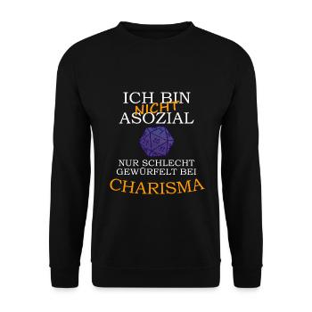 Ich bin nicht Asozial - Hab nur schlecht gewürfelt - Unisex Pullover - Schwarz - Vorne - Alina (178cm) & Michal (187cm)