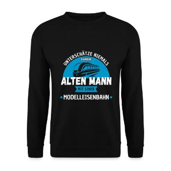 Modellbau Modelleisenbahn Modellbahn Geschenk - Unisex Pullover - Schwarz - Vorne - Alina (178cm) & Michal (187cm)