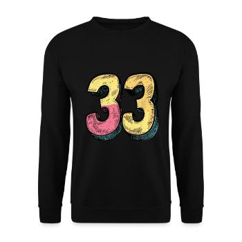 33 Zahl Bunt - Unisex Pullover - Schwarz - Vorne - Alina (178cm) & Michal (187cm)