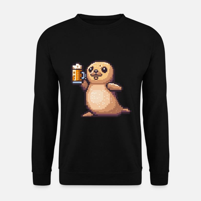 Robbe Tier Pixel Bier - Unisex Pullover - Schwarz