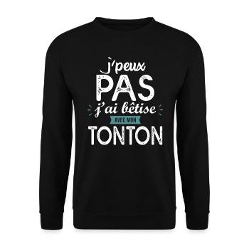 J'peux pas j'ai bêtise avec mon TONTON parrain - Sweat-shirt Unisexe - noir - Devant - Alina (178cm) & Michal (187cm)