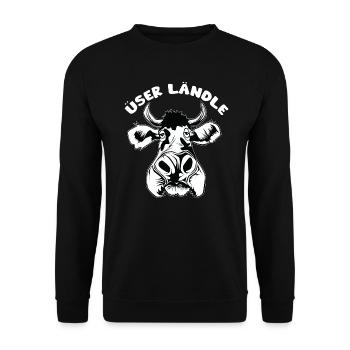 Vorarlberger Gsiberger Ländle Spruch mit der Kuh - Unisex Pullover - Schwarz - Vorne - Alina (178cm) & Michal (187cm)