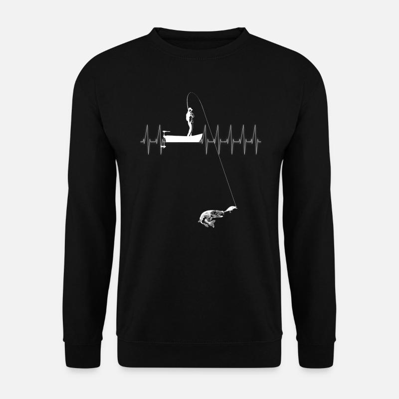 Hechtfischer in einem Boot (Herz, weiß). - Unisex Pullover - Schwarz