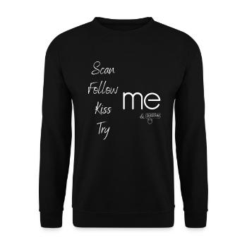Scannen Folgen Kiss Try Me Humor Weiß Soziales Netzwerk - Unisex Pullover - Schwarz - Vorne - Alina (178cm) & Michal (187cm)