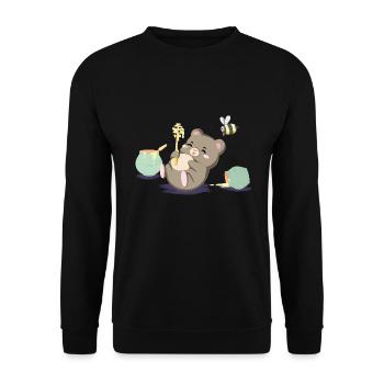 New Kollection Happy Bears and Bees: Hungry Bear - Unisex Pullover - Schwarz - Vorne - Alina (178cm) & Michal (187cm)