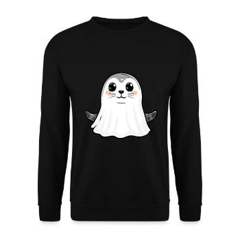 Robbe Tier Halloween Comic Geist - Unisex Pullover - Schwarz - Vorne - Alina (178cm) & Michal (187cm)