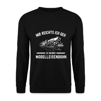 Modellbau Modelleisenbahn Modellbahn Geschenk - Unisex Pullover - Schwarz - Vorne - Alina (178cm) & Michal (187cm)