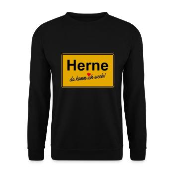 Herne da komm ich wech - Unisex Pullover - Schwarz - Vorne - Alina (178cm) & Michal (187cm)