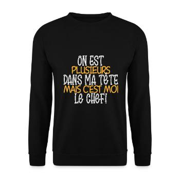 On est plusieurs dans ma tête mais c'est moi chef - Sweat-shirt Unisexe - noir - Devant - Alina (178cm) & Michal (187cm)
