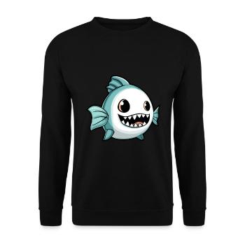 Piranha Fische Halloween Comic Geist - Unisex Pullover - Schwarz - Vorne - Alina (178cm) & Michal (187cm)