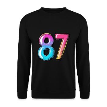 87 Zahl Bunt - Unisex Pullover - Schwarz - Vorne - Alina (178cm) & Michal (187cm)