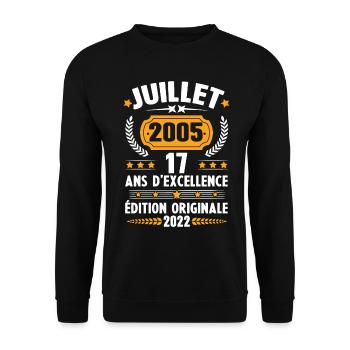 Cadeau d'anniversaire 17 Ans, Né en juillet 2005 - Sweat-shirt Unisexe - noir - Devant - Alina (178cm) & Michal (187cm)