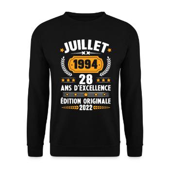 Cadeau d'anniversaire 28 Ans, Né en juillet 1994 - Sweat-shirt Unisexe - noir - Devant - Alina (178cm) & Michal (187cm)
