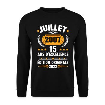 Cadeau d'anniversaire 15 Ans, Né en juillet 2007 - Sweat-shirt Unisexe - noir - Devant - Alina (178cm) & Michal (187cm)
