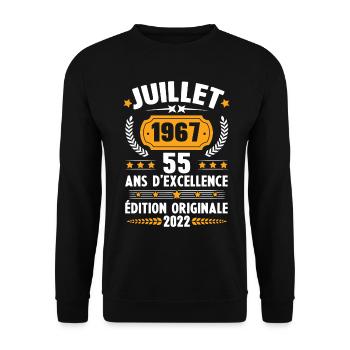 Cadeau d'anniversaire 55 Ans, Né en juillet 1967 - Sweat-shirt Unisexe - noir - Devant - Alina (178cm) & Michal (187cm)
