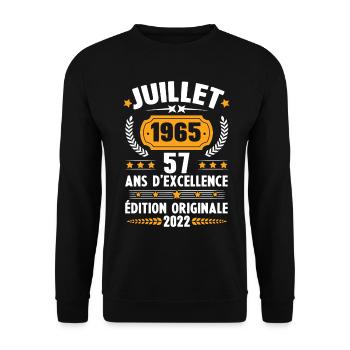 Cadeau d'anniversaire 57 Ans, Né en juillet 1965 - Sweat-shirt Unisexe - noir - Devant - Alina (178cm) & Michal (187cm)