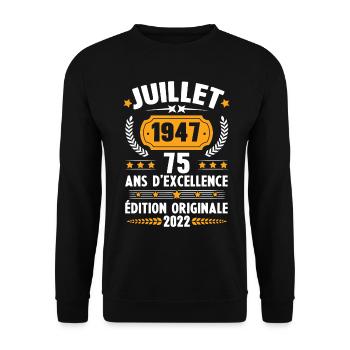Cadeau d'anniversaire 75 Ans, Né en juillet 1947 - Sweat-shirt Unisexe - noir - Devant - Alina (178cm) & Michal (187cm)