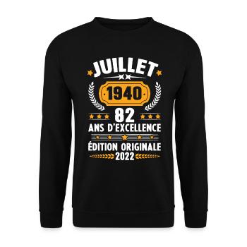 Cadeau d'anniversaire 82 Ans, Né en juillet 1940 - Sweat-shirt Unisexe - noir - Devant - Alina (178cm) & Michal (187cm)