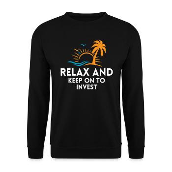 Relax and Invest - Unisex Pullover - Schwarz - Vorne - Alina (178cm) & Michal (187cm)