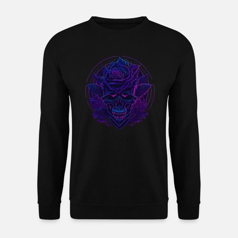 Neon Roses Skull EDM - Unisex Sweatshirt - black
