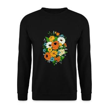 Blumengesteck Typ 70er Jahre - Unisex Pullover - Schwarz - Vorne - Alina (178cm) & Michal (187cm)