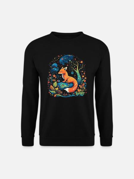 Fuchs Wald Mond Fabel Mythisch Märchen - Unisex Pullover - Schwarz