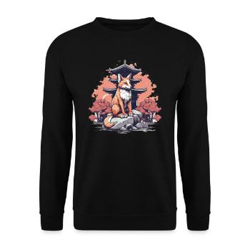 Fox Japan Inari Temple Kami Nippon Shinto - Unisex Sweatshirt - black - Front - Alina (178cm) & Michal (187cm)