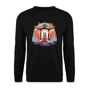 Fox Japan Inari Temple Kami Nippon Shinto - Unisex Sweatshirt - black - Front - Alina (178cm) & Michal (187cm)