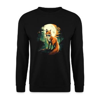 Fuchs Wald Mond Fabel Mythisch Märchen - Unisex Pullover - Schwarz - Vorne - Alina (178cm) & Michal (187cm)