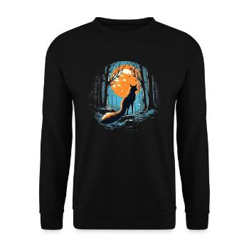 Fuchs Wald Mond Fabel Mythisch Märchen - Unisex Pullover - Schwarz - Vorne - Alina (178cm) & Michal (187cm)