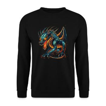 Drache mystisch Lindwurm Monster Ungeheuer Biest - Unisex Pullover - Schwarz - Vorne - Alina (178cm) & Michal (187cm)