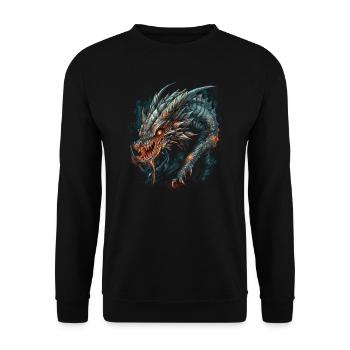 Drache mystisch Lindwurm Monster Ungeheuer Biest - Unisex Pullover - Schwarz - Vorne - Alina (178cm) & Michal (187cm)