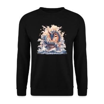 Drache mystisch Lindwurm Monster Ungeheuer Biest - Unisex Pullover - Schwarz - Vorne - Alina (178cm) & Michal (187cm)