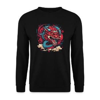 Drache mystisch Lindwurm Monster Ungeheuer Biest - Unisex Pullover - Schwarz - Vorne - Alina (178cm) & Michal (187cm)