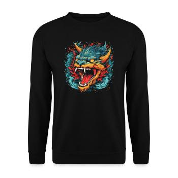 Drache mystisch Lindwurm Monster Ungeheuer Biest - Unisex Pullover - Schwarz - Vorne - Alina (178cm) & Michal (187cm)