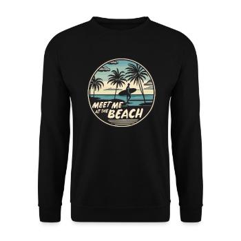 Meet Me At The Beach Surfer Girl Spruch Zitat - Unisex Pullover - Schwarz - Vorne - Alina (178cm) & Michal (187cm)