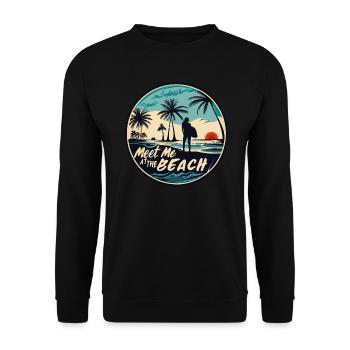 Meet Me At The Beach Surfer Girl Spruch Zitat - Unisex Pullover - Schwarz - Vorne - Alina (178cm) & Michal (187cm)