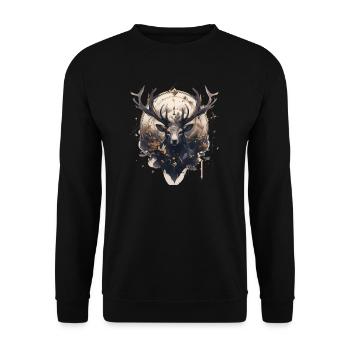 Elk deer nature Scandinavian forest - Unisex Pullover - Schwarz - Vorne - Alina (178cm) & Michal (187cm)