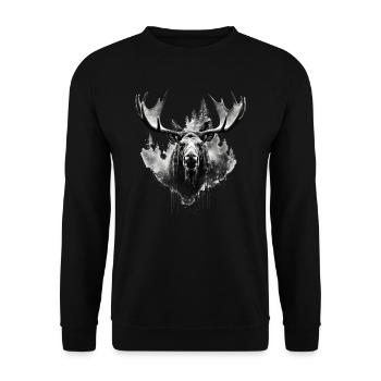 Elk deer nature Scandinavian forest - Unisex Pullover - Schwarz - Vorne - Alina (178cm) & Michal (187cm)