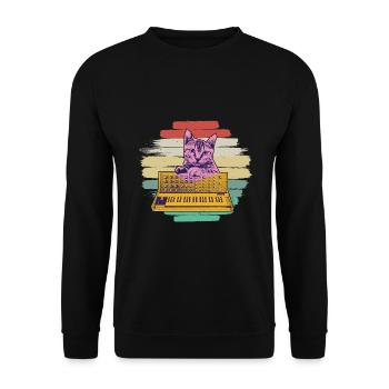 Synthesizer Keyboard Cat Retro Analog Modular - Unisex Sweatshirt - black - Front - Alina (178cm) & Michal (187cm)