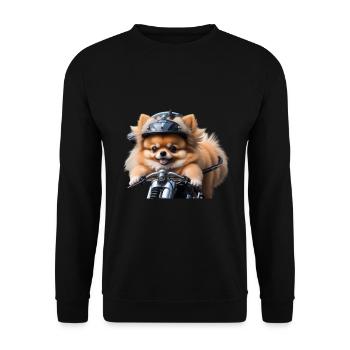 Pomeranian Miniature Spitz on motorcycle - simple - Unisex Sweatshirt - black - Front - Alina (178cm) & Michal (187cm)