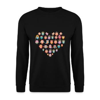 Eule Herz Vogel Liebhaber - Unisex Pullover - Schwarz - Vorne - Alina (178cm) & Michal (187cm)