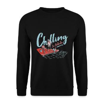 Chilling in Valhalla Wikinger Axt Nordmann - Unisex Pullover - Schwarz - Vorne - Alina (178cm) & Michal (187cm)